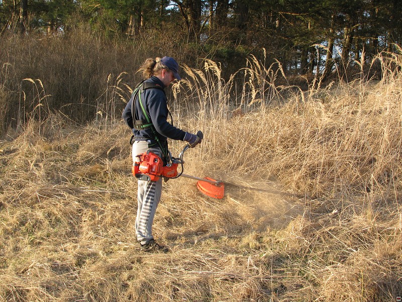 Zámkovská hora, práce s křovinořezem, 3/2010, f: Bešta